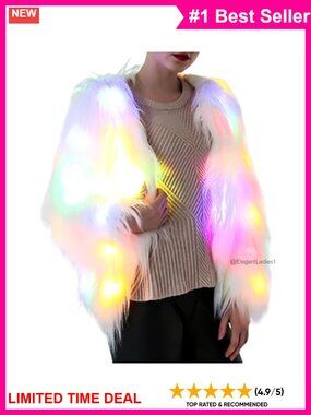 Faux Fur LED Light Up Rave Jacket Flashing Party Coat